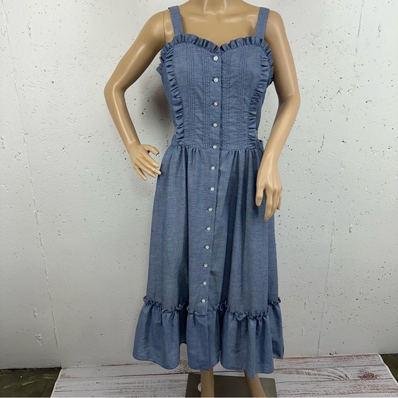 Vintage You Babes II by Fritzi Size 11 Chambray Blue Midi Sun Dress - Picture 2 of 13